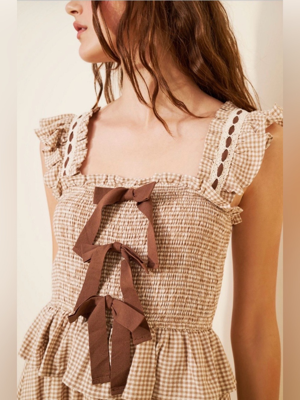 Moon River Flutter Sleeve Front Bow Gingham Midi Dress Large - Picture 4 of 8